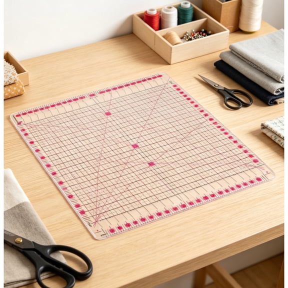 12.5" x 12.5" Large Square Acrylic Quilting Ruler, Clear Fabric Cutting Grid Mat with 30, 45, and 60 Degree Angle Lines for Sewing, Patchwork and Crafting