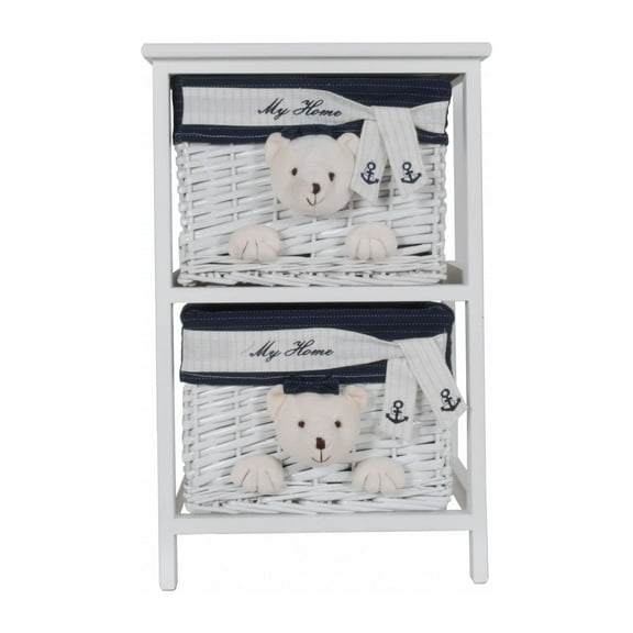 12.5" x 16" x 25" White Blue Portable 2 Drawers