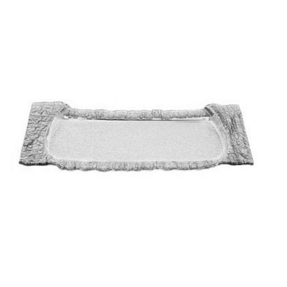 12.5 x 20 in. Large Rectangular Glass Tray with Silver Design