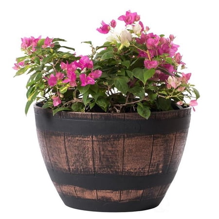 12.5 x 20 x 20 in. Outdoor Rustic Half Barrel Flower Garden Planter Bowl, Brown - Plastic - Large