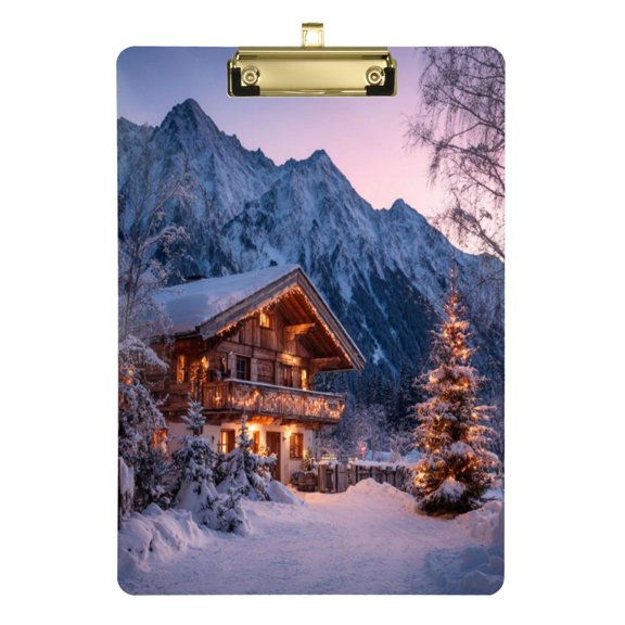 12.5" x 9" Acrylic Clipboard with Gold Clip & Retractable Hook for Office Classroom Home Beautiful Wooden Chalet
