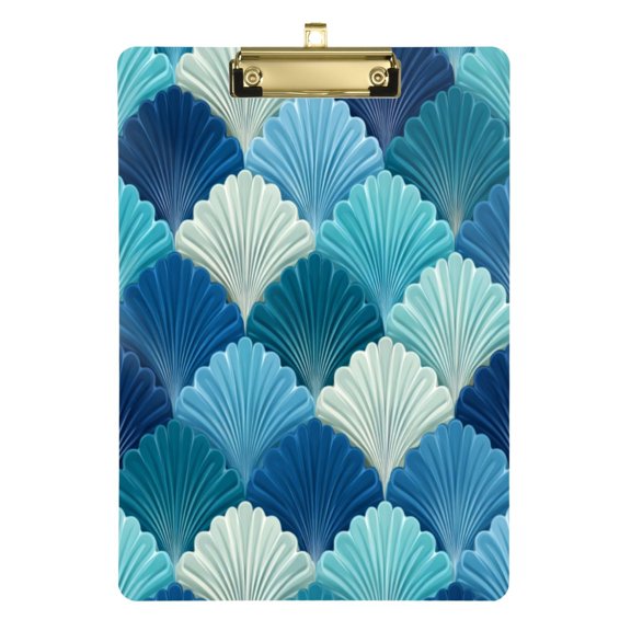 12.5" x 9" Acrylic Clipboard with Gold Clip & Retractable Hook for Office Classroom Home Blue Fan-shaped Shapes