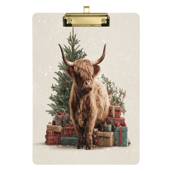 12.5" x 9" Acrylic Clipboard with Gold Clip & Retractable Hook for Office Classroom Home Cow and Christmas Gifts