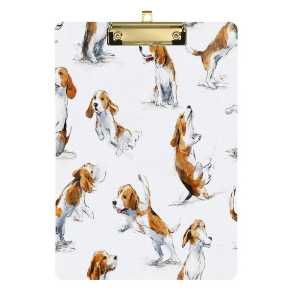 12.5" x 9" Acrylic Clipboard with Gold Clip & Retractable Hook for Office Classroom Home Dogs in Various Poses