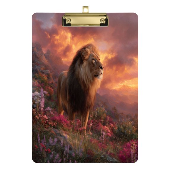 12.5" x 9" Acrylic Clipboard with Gold Clip & Retractable Hook for Office Classroom Home Majestic Powerful Lion