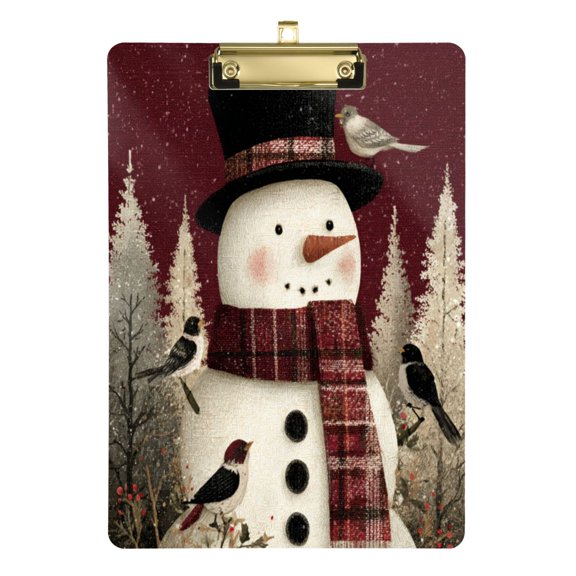 12.5" x 9" Acrylic Clipboard with Gold Clip & Retractable Hook for Office Classroom Home Snowman and Birds