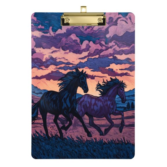 12.5" x 9" Acrylic Clipboard with Gold Clip & Retractable Hook for Office Classroom Home Wild Horses Running