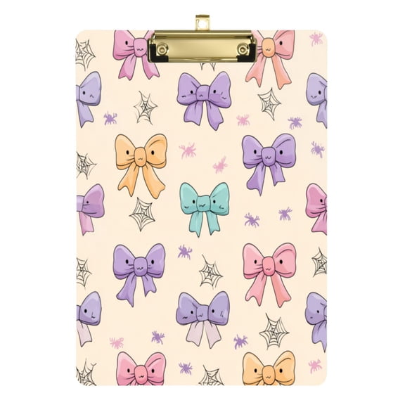 12.5" x 9" Acrylic Clipboard with Gold Metal Clip Office and Classroom Essential Colorful Bow Pattern