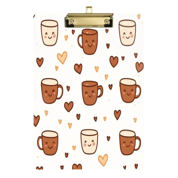 12.5" x 9" Acrylic Clipboard with Gold Metal Clip Office and Classroom Essential Cute Coffee Cup Pattern