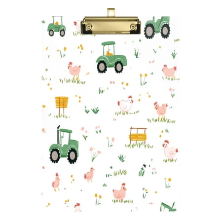 12.5" x 9" Acrylic Clipboard with Gold Metal Clip Office and Classroom Essential Cute Farmyard Pattern