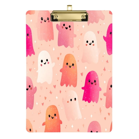 12.5" x 9" Acrylic Clipboard with Gold Metal Clip Office and Classroom Essential Cute Light Pink Ghost