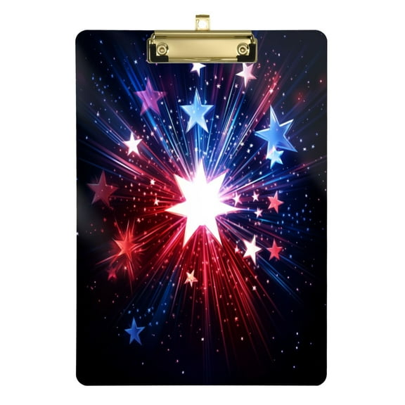 12.5" x 9" Acrylic Clipboard with Gold Metal Clip Office and Classroom Essential Exploding Stars and Lights