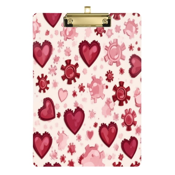 12.5" x 9" Acrylic Clipboard with Gold Metal Clip Office and Classroom Essential Gear-shaped Hearts Pattern