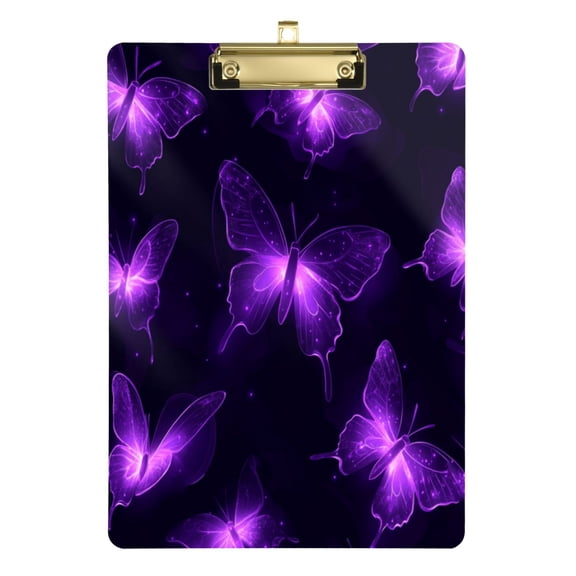 12.5" x 9" Acrylic Clipboard with Gold Metal Clip Office and Classroom Essential Glowing Butterflies Pattern