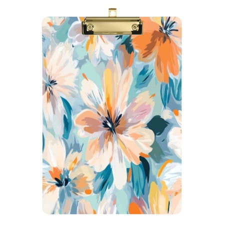 12.5" x 9" Acrylic Clipboard with Gold Metal Clip Office and Classroom Essential Oversized Flowers Pattern