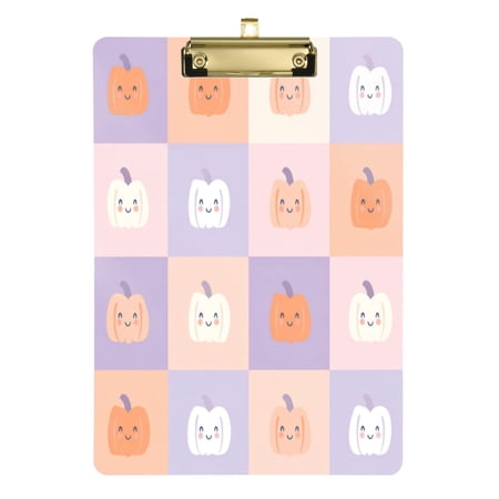 12.5" x 9" Acrylic Clipboard with Gold Metal Clip Office and Classroom Essential Pastel Colors Smiley Pumpkin