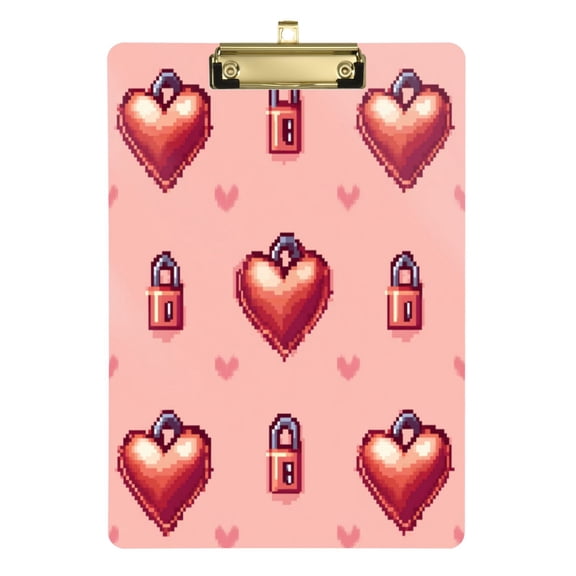 12.5" x 9" Acrylic Clipboard with Gold Metal Clip Office and Classroom Essential Pink Heart-shaped Lock