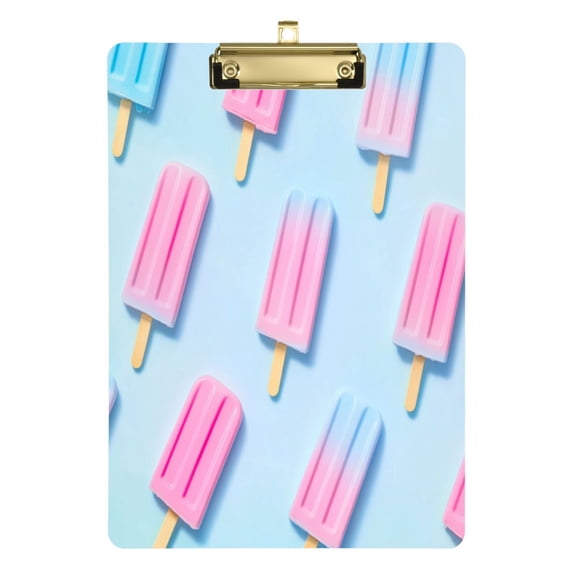 12.5" x 9" Acrylic Clipboard with Gold Metal Clip Office and Classroom Essential Pink Popsicle Pattern