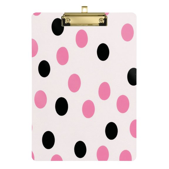 12.5" x 9" Acrylic Clipboard with Gold Metal Clip Office and Classroom Essential Pink and Black Dots
