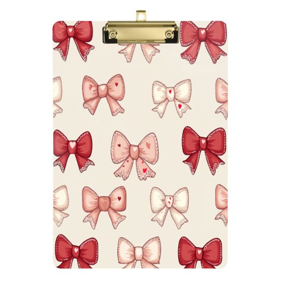 12.5" x 9" Acrylic Clipboard with Gold Metal Clip Office and Classroom Essential Pink and Red Bows