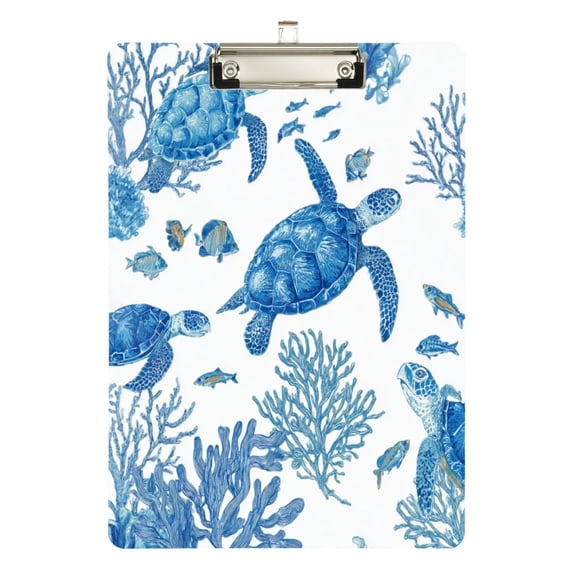 12.5" x 9" Acrylic Clipboard with Silver Clip & Retractable Hook for Office Classroom Home Sea Turtles and Coral Reefs