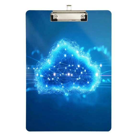 12.5" x 9" Acrylic Clipboard with Silver Metal Clip Office and Classroom Essential Blue Cloud with Glowing Lights