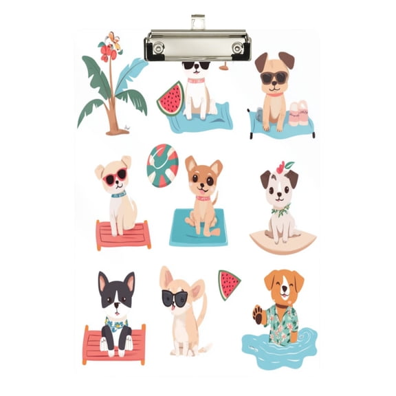 12.5" x 9" Acrylic Clipboard with Silver Metal Clip Office and Classroom Essential Dogs Doing Summer Activities