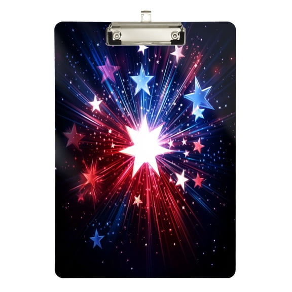 12.5" x 9" Acrylic Clipboard with Silver Metal Clip Office and Classroom Essential Exploding Stars and Lights