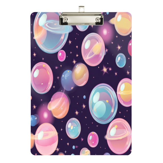 12.5" x 9" Acrylic Clipboard with Silver Metal Clip Office and Classroom Essential Floating Bubbles Pattern