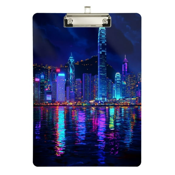 12.5" x 9" Acrylic Clipboard with Silver Metal Clip Office and Classroom Essential Neon Light City