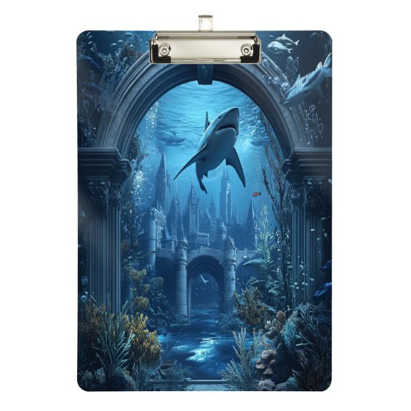 12.5" x 9" Acrylic Clipboard with Silver Metal Clip Office and Classroom Essential Undersea Fantasy World