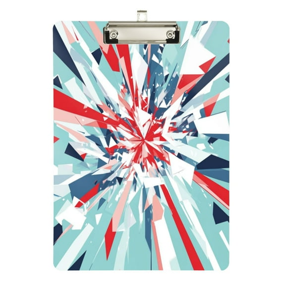 12.5" x 9" Acrylic Clipboard with Silver Metal Clip Office and Classroom Essential White and Blue Geometric Background