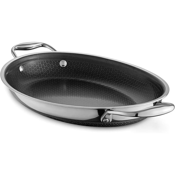 12.5 x 9 Inch Oval Roasting Pan, Dishwasher-Safe, Oven-Safe Up to 900F, Compatible with All Cooktops