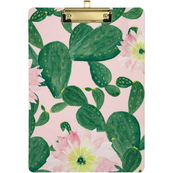 12.5"x9" Cactus Flower Clipboards, Standard A4 Letter Size Nursing Clipboard with Low Profile Metal Clip Decorative Clip Board for Office Supplies,Silver