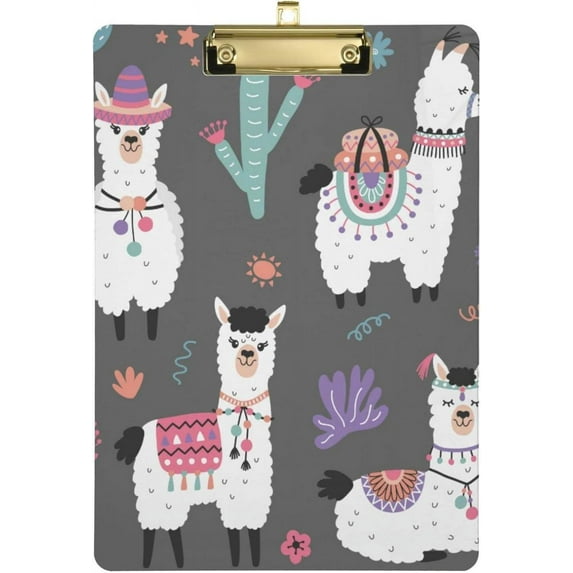 12.5"x9" Cartoon Alpaca Clipboards, Standard A4 Letter Size Nursing Clipboard with Low Profile Metal Clip Decorative Clip Board for Office Supplies,Gold