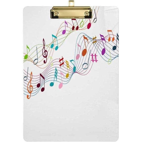 12.5"x9" Colorful Musical Notes Clipboards, Standard A4 Letter Size Nursing Clipboard with Low Profile Metal Clip Decorative Clip Board for Office Supplies,Gold