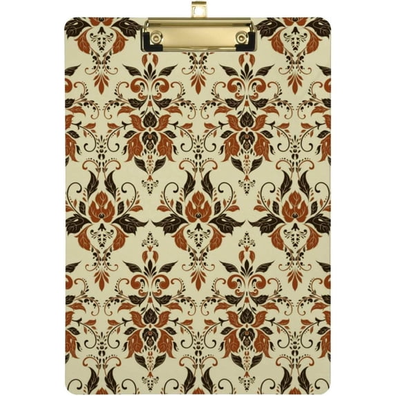 12.5"x9" Damask Pattern Clipboards, Standard A4 Letter Size Nursing Clipboard with Low Profile Metal Clip Decorative Clip Board for Office Supplies,Gold