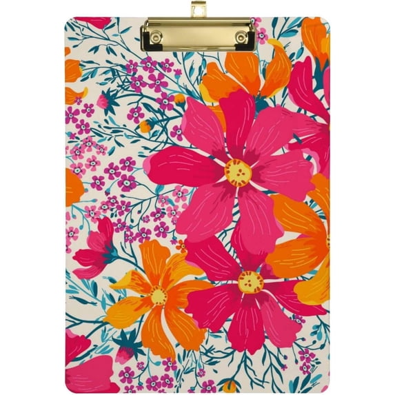 12.5"x9" Flowers and Herbs Clipboards, Standard A4 Letter Size Nursing Clipboard with Low Profile Metal Clip Decorative Clip Board for Office Supplies,Gold