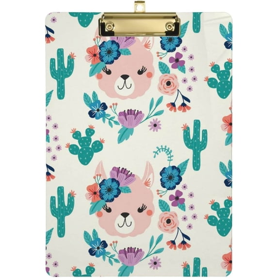 12.5"x9" Liama Cactus Clipboards, Standard A4 Letter Size Nursing Clipboard with Low Profile Metal Clip Decorative Clip Board for Office Supplies,Silver