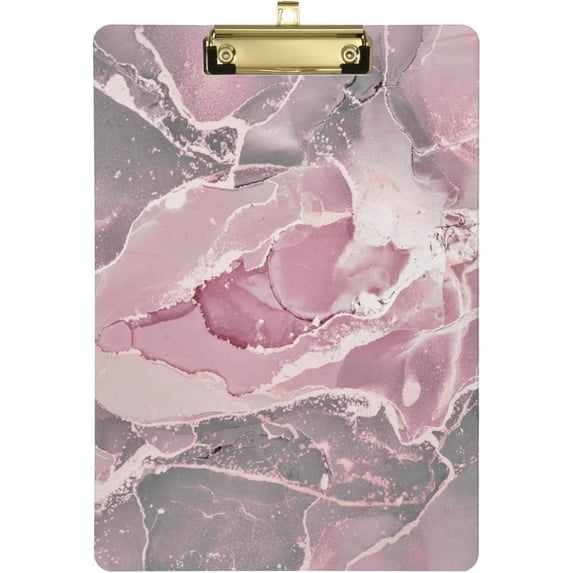 12.5"x9" Pink Marble Texture Clipboards, Standard A4 Letter Size Nursing Clipboard with Low Profile Metal Clip Decorative Clip Board for Office Supplies,Gold