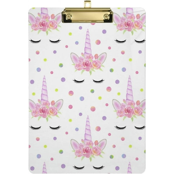 12.5"x9" Pink Unicorn Clipboards, Standard A4 Letter Size Nursing Clipboard with Low Profile Metal Clip Decorative Clip Board for Office Supplies,Gold