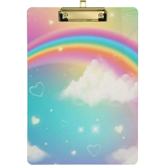 12.5"x9" Rainbow Clipboards, Standard A4 Letter Size Nursing Clipboard with Low Profile Metal Clip Decorative Clip Board for Office Supplies,Silver