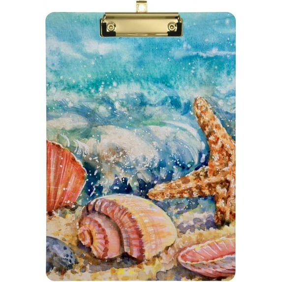 12.5"x9" Watercolor Starfish Clipboards, Standard A4 Letter Size Nursing Clipboard with Low Profile Metal Clip Decorative Clip Board for Office Supplies,Gold