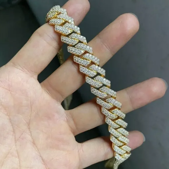 12.50 Ct Round-Cut Diamond Lab-Created Unisex Cuban Link Miami Bracelet 14k Yellow Gold Plated 925 Sterling Silver