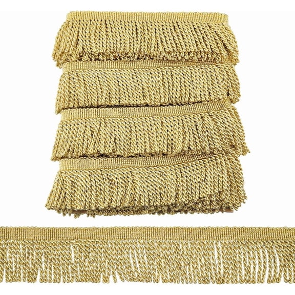 12.58 Yards Solid Fringe Trim 3.15 inch Wide Traditional Bullion Fringe Trim with Gold Wire Curtain Tassel Trims for Curtain Sofa Clothes Sewing DIY Crafts Decoration Light Khaki Brown