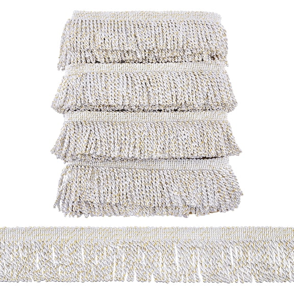 12.58 Yards Solid Fringe Trim 3.15 inch Wide Traditional Bullion Fringe Trim with Gold Wire Curtain Tassel Trims for Curtain Sofa Grey White
