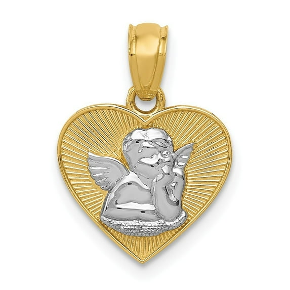 12.58mm 14k With Rhodium Polished Guardian Angel In Heart Pendant - .6 Grams