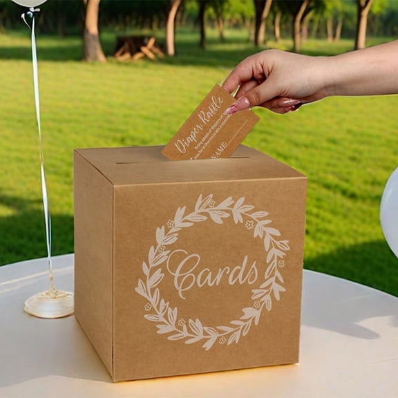 12.59x8.66x0.39 Inch Wedding Card Box Foil Gift Box for Party Wedding Reception Birthday Graduation Baby Shower Raffle Event Decoration (Brown)