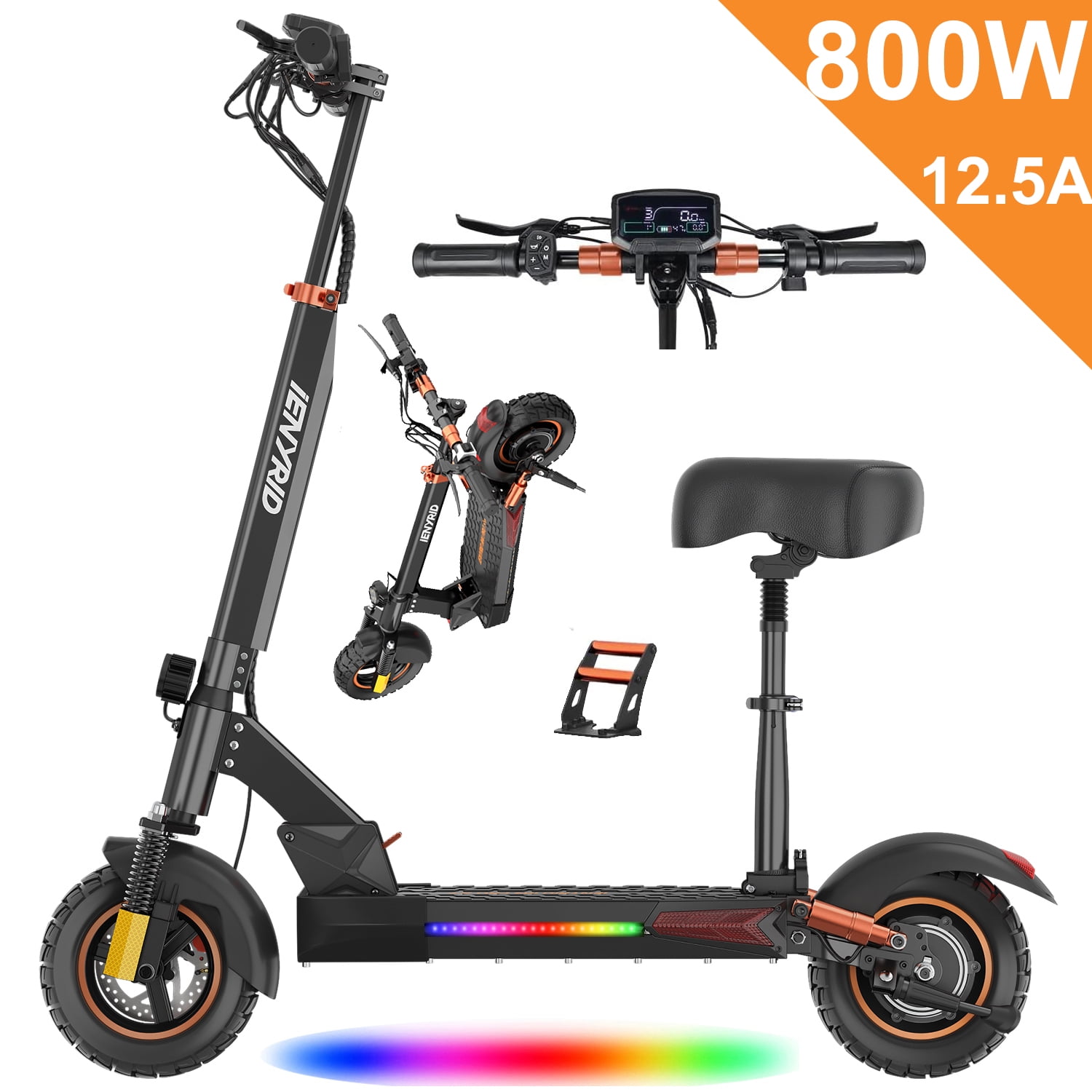 12.5AH 48V 800W Electric Scooter Max 45KM/H & 25-40KM with Seat, 10 inch Tires, iENYRID Kick Scooter Commuter for Adults & Teens & Kids