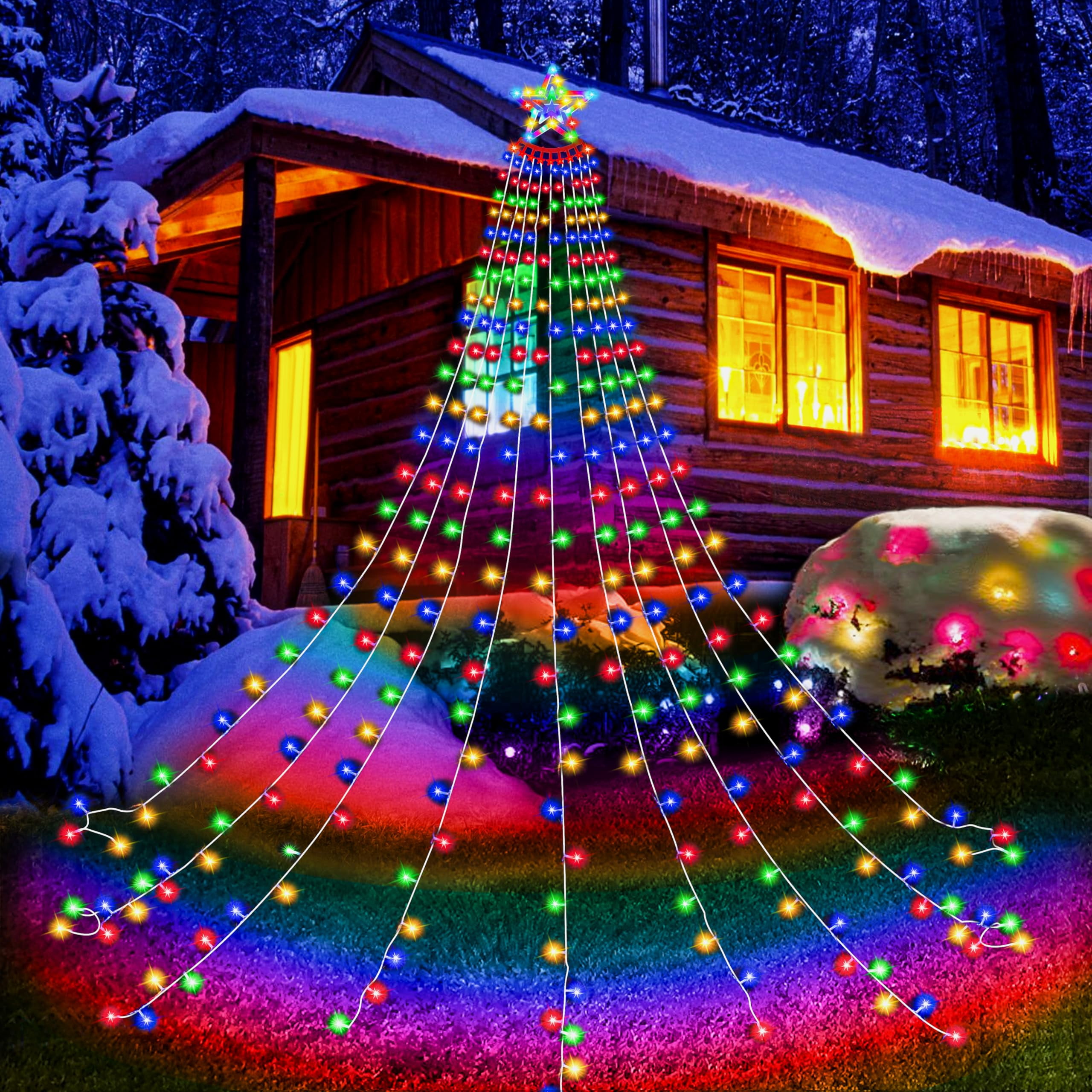 12.5FT Christmas Decoration Star Lights Outdoor 350 LED Waterfall